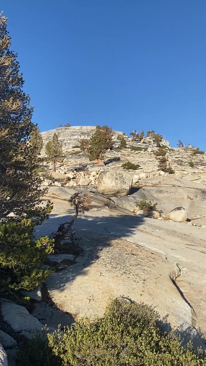 Granite slabs and a boulder on the hillside