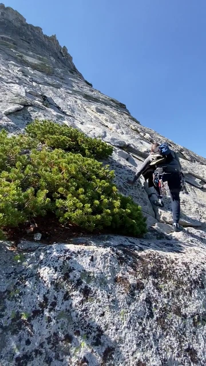 Climbing the slab on Tenaya Peak