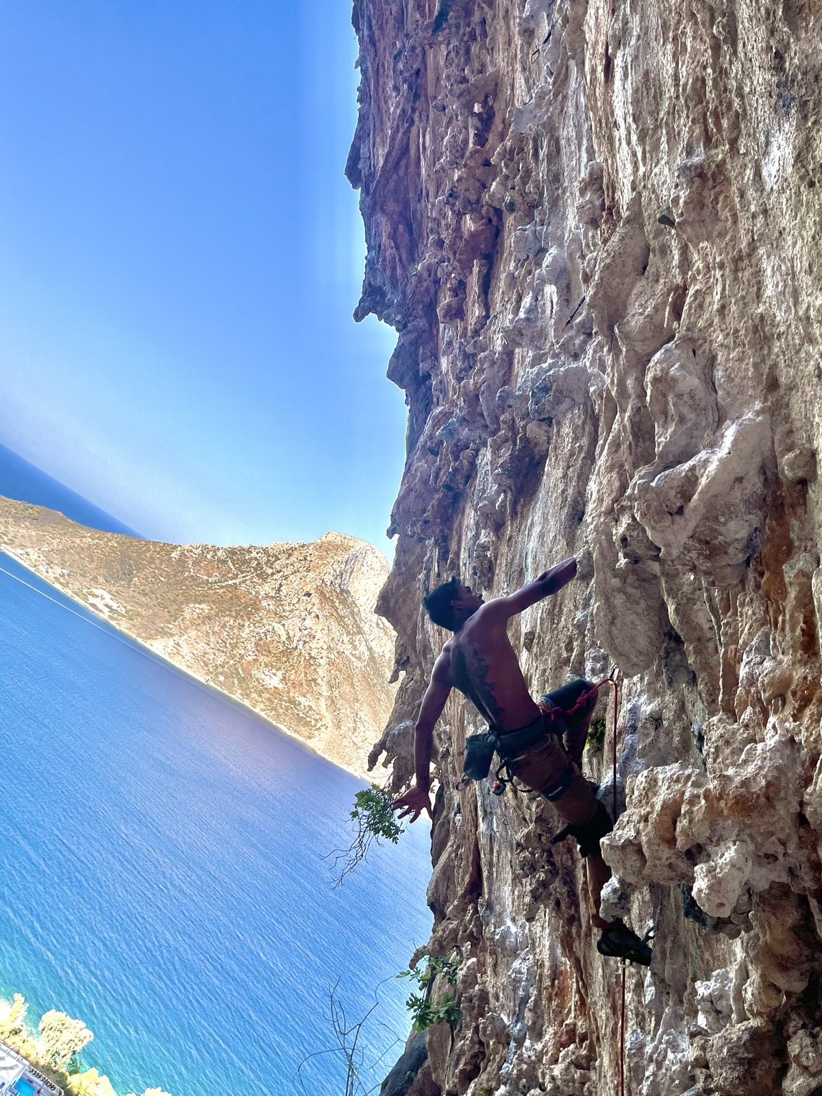 Shaking out on DNA, Telendos and the sea in the background